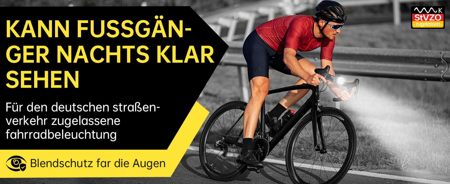 Велосипедні ліхтарі SPGOOD: комплект переднього та заднього ліхтаря, USB-C, водонепроникні (IPX5), сертифіковані StVZO