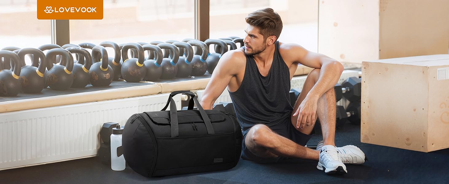 Спортивна сумка LOVEVOOK для чоловіків з відділенням для взуття, 65L, 52x45x28 см, Duffel Bag, для подорожей та спортзалу