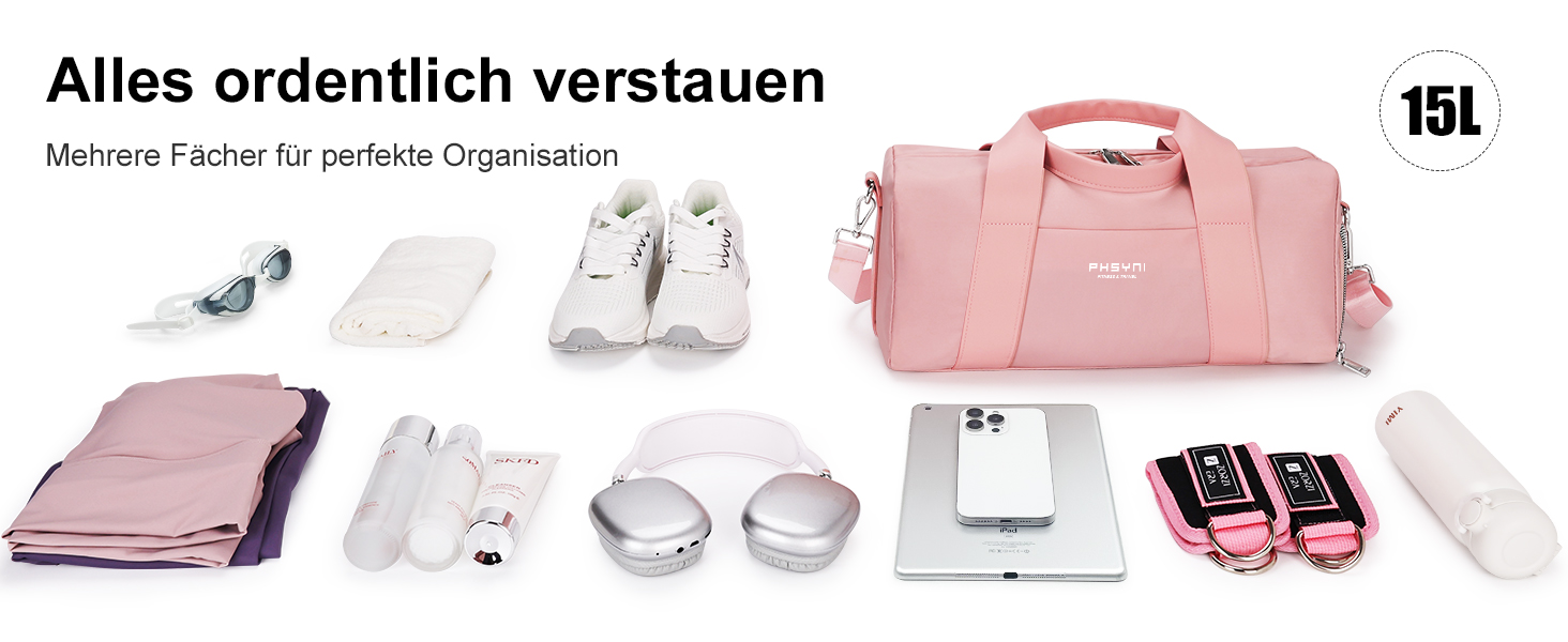 Спортивна сумка 16 дюймів для жінок та дітей з відділенням для взуття та водонепроникним розділенням. Ідеальна для фітнесу, танців, плавання та подорожей (рожева)