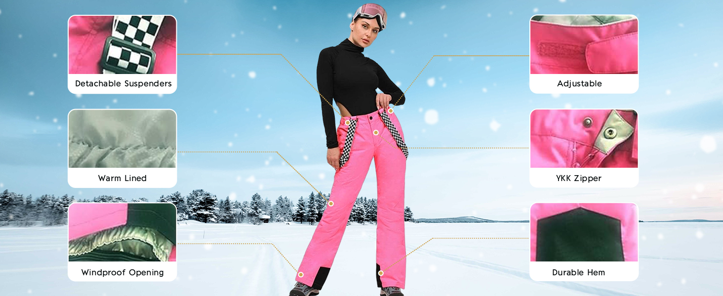 Комплект зимового одягу HOTIAN Daen: водонепроникний, вітронепроникний, для катання на лижах та сноуборді, походів та альпінізму (M, 2 кольори + рожевий)
