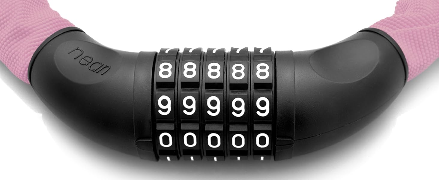 Велосипедне замкeць Nean з кодом та високим рівнем безпеки, 6 мм x 900 мм, рожевий