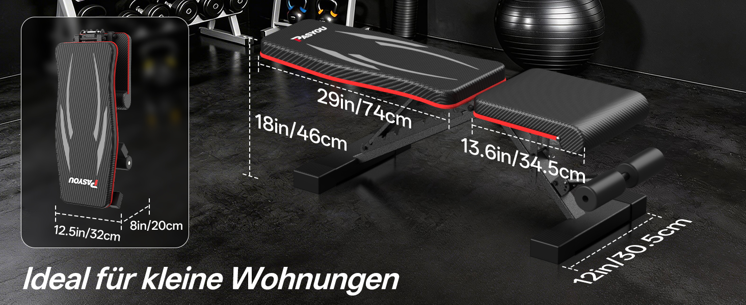 Складана багатофункціональна тренажерна лава PASYOU PA350, регульована атлетична лава для фітнесу та силових тренувань, витримує до 300 кг, для дому та спортзалу
