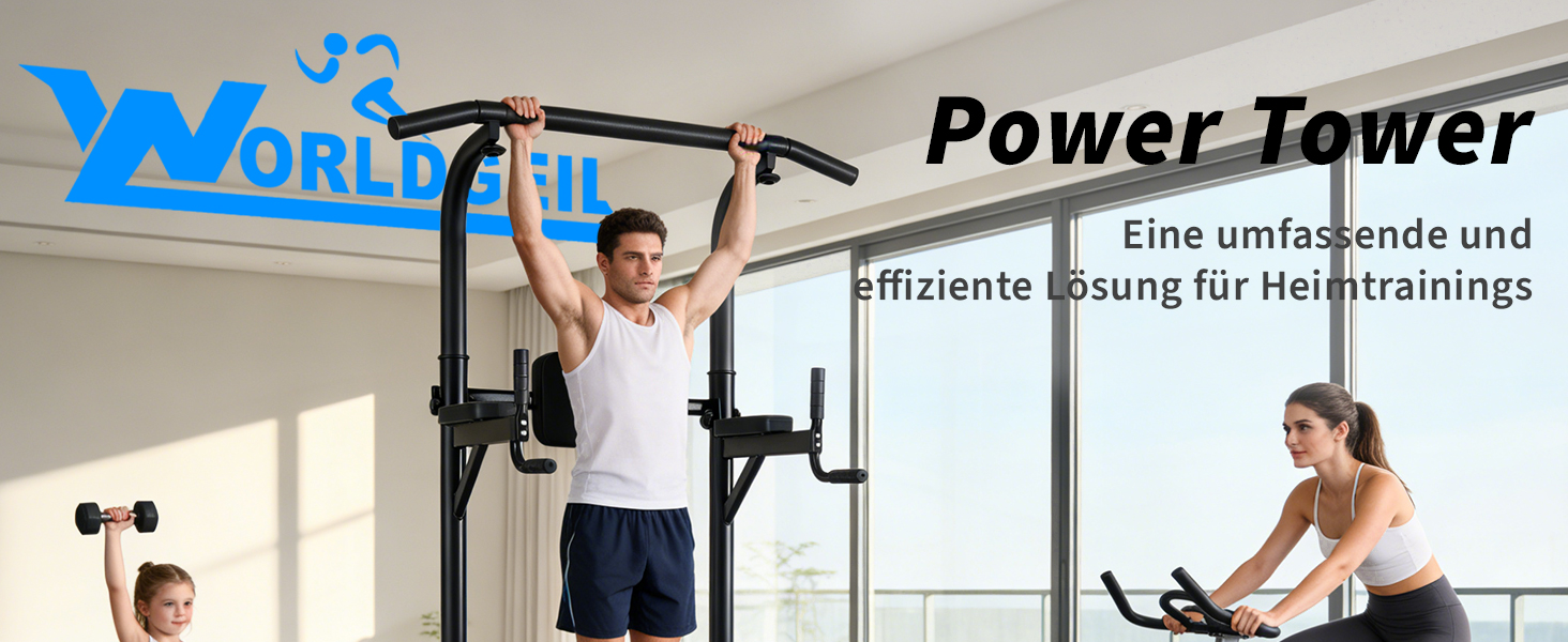 Багатофункціональний турнік Power Tower: стійка для підтягувань, брусів та вправ на прес, регульована висота, для домашнього тренажерного залу (Чорний)