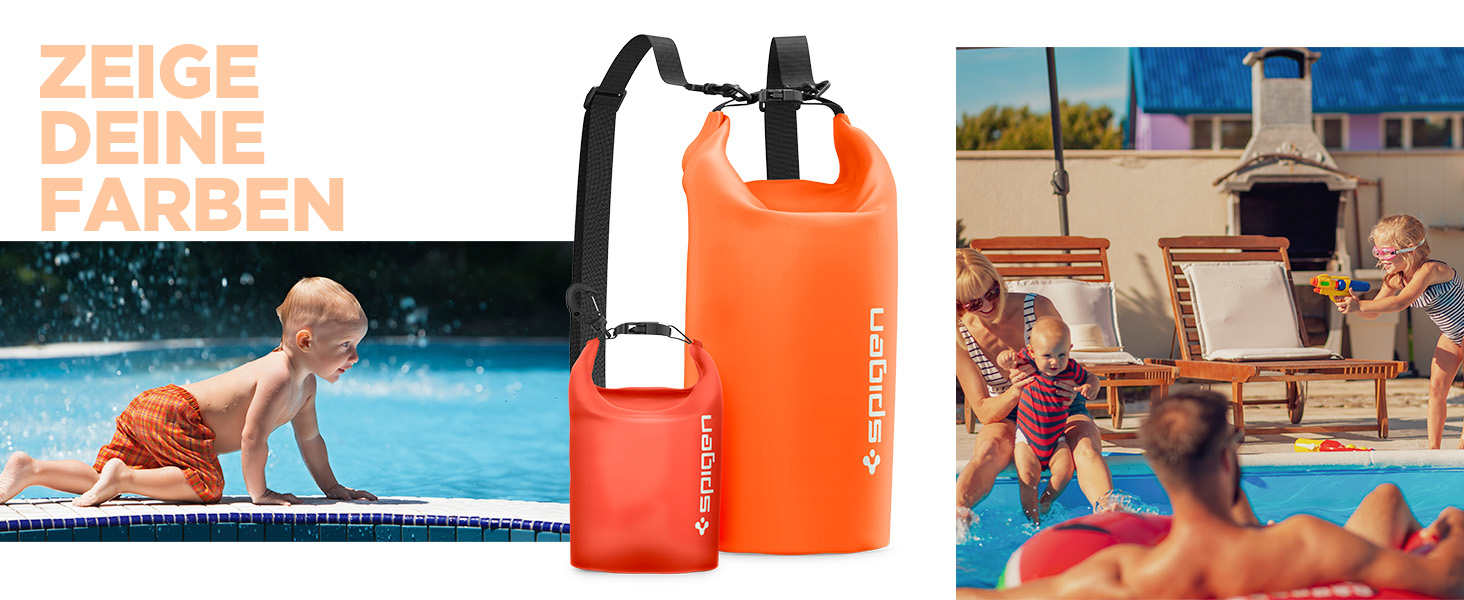 Набір водонепроникних сумок Spigen Dry Bag Set [Aqua Shield] 20L+21L для пляжу, плавання, кемпінгу, каякінгу та човнів (Sunset Orange)