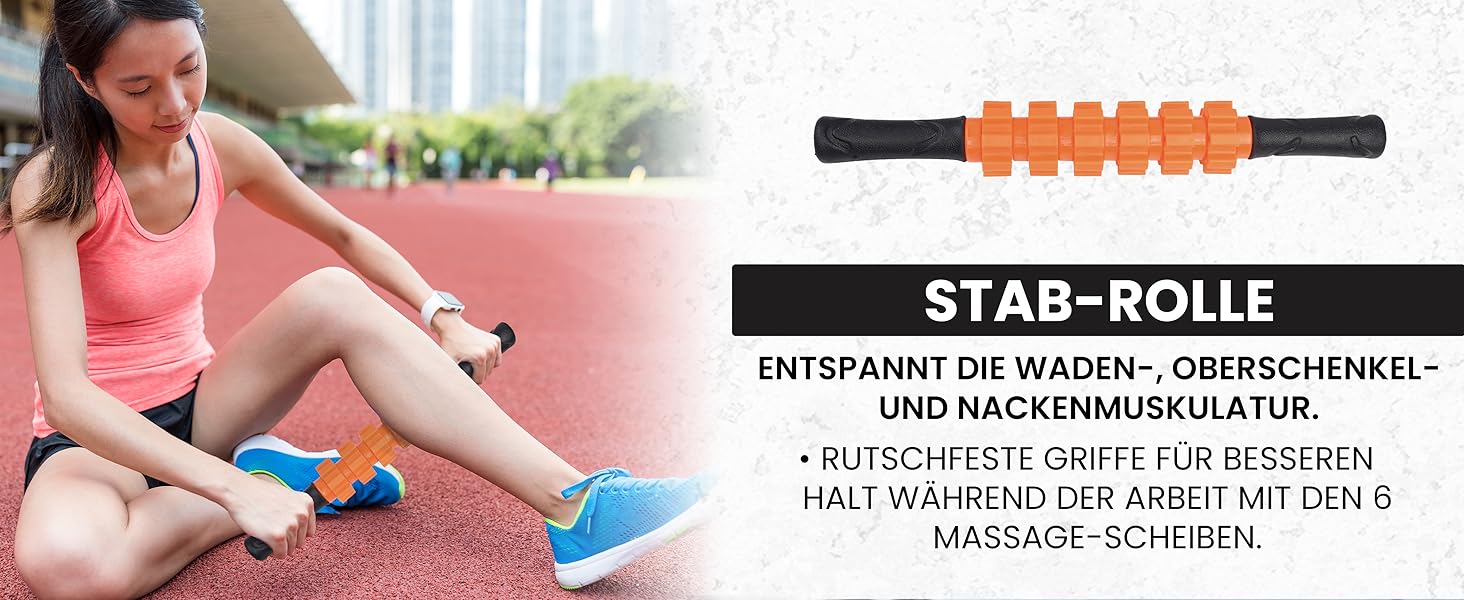 Набір для масажу фасцій Unycos: ролер, стрічка, м'яч, стік, мотузка, сумка | До 120 кг, чорний/оранжевий