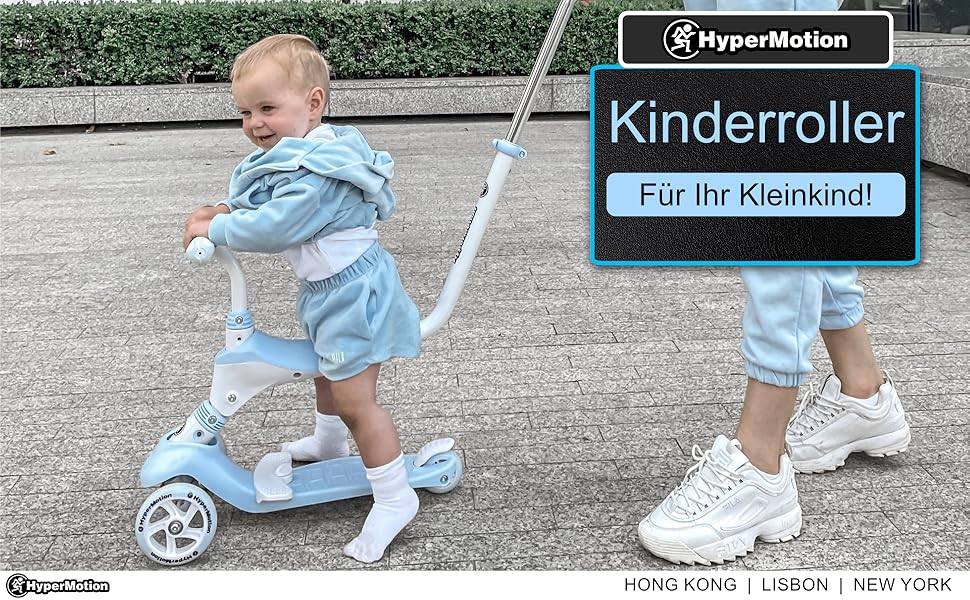 Самокат дитячий Kinderroller 5-в-1 блакитний: самокат, біговел, літній самокат з сидінням для дівчаток та хлопчиків