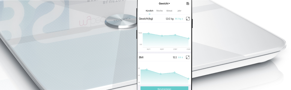 CSL Bluetooth Шкала жиру в організмі - сумісна з Apple Health - Цифрові багатофункціональні ваги - Ваги для тіла у ванній кімнаті Ваги для ванної кімнати - для iOS Android - Білий B