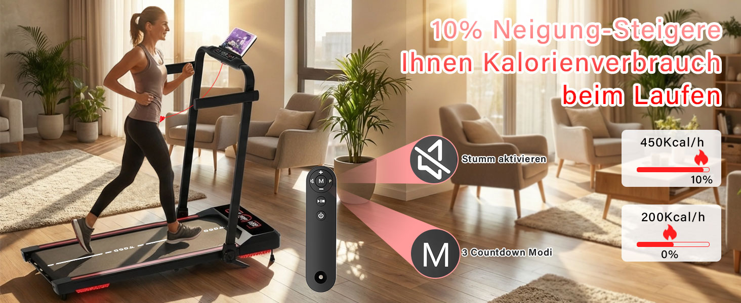 Тренажер для дому Laufband з нахилом 10%, швидкості 1-12 км/год, складний Walking Pad, 3.5HP, з Bluetooth-динаміком, 12 програм, APP та LED-дисплеєм (Чорний)