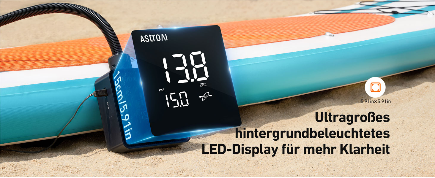 Електричний насос AstroAI для SUP-дошок, матраців та наметів (20PSI, 12V DC)