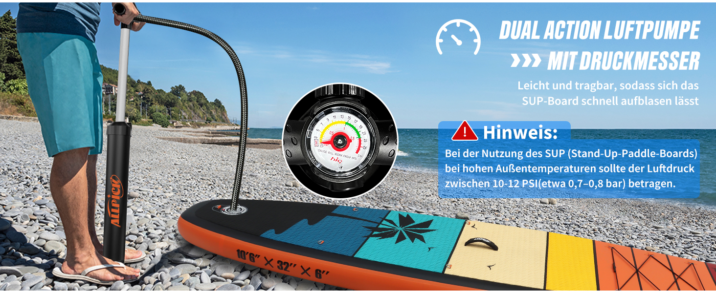 Надувний SUP-борд ALLPICK Premium з аксесуарами, кріпленням для камери та регульованим веслом (200 кг)