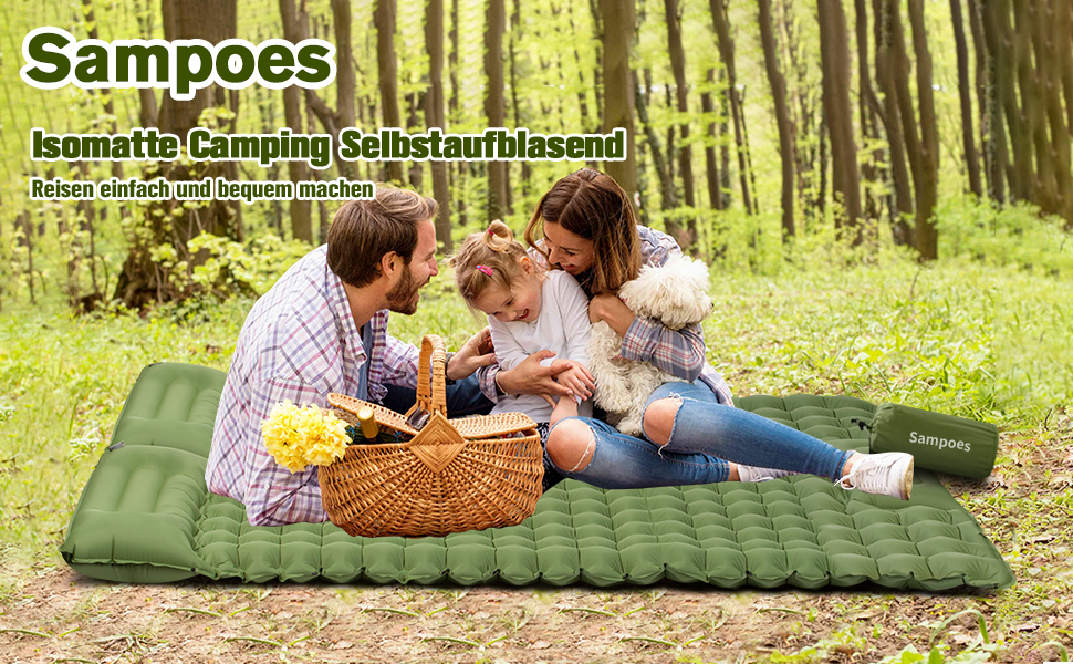 Надувний килимок для кемпінгу Isomatte 10см, самонадувний, з насосом, для туризму та відпочинку на природі (двоспальний, зелений)