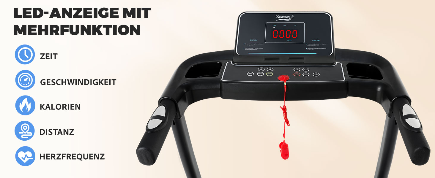 Біговий доріжки складаний для дому 14 км/год з LED-дисплеєм та 12 програмами тренувань, NV-T3801