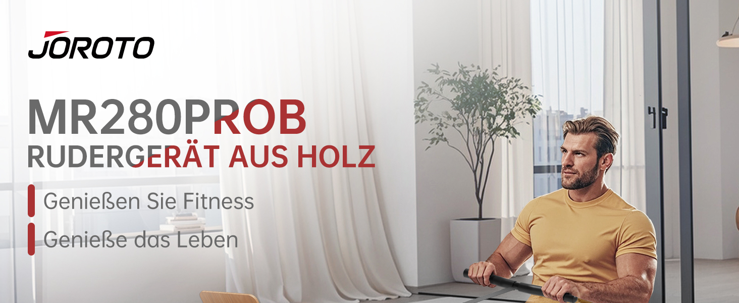 Гребний тренажер JOROTO MR280PROB для дому з дуба, з Bluetooth, складний, з дисплеєм та підтримкою Kinomap, регульований тримач для планшета, до 150 кг
