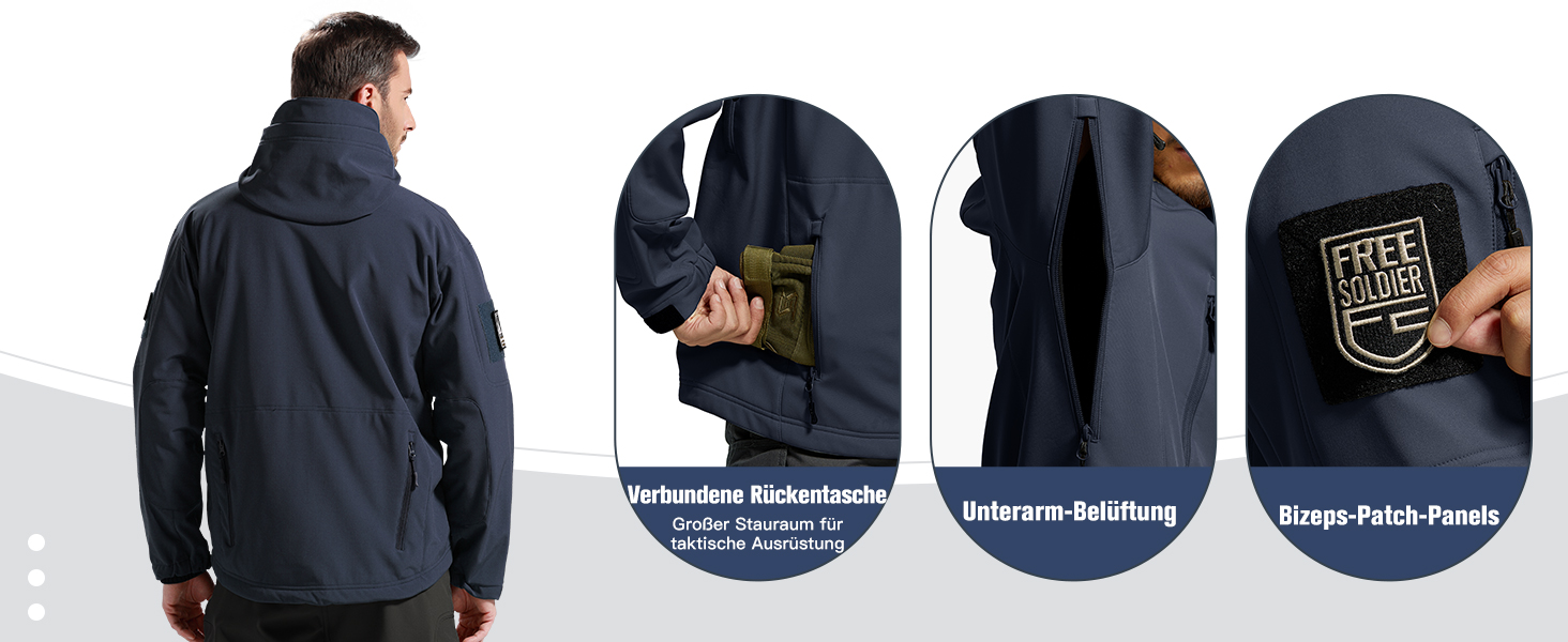 Чоловіча зимова тактична куртка FREE SOLDIER Military Softshell: водонепроникна вітрозахисна куртка з флісовою підкладкою та капюшоном для полювання та outdoor, р. L, темно-чорна