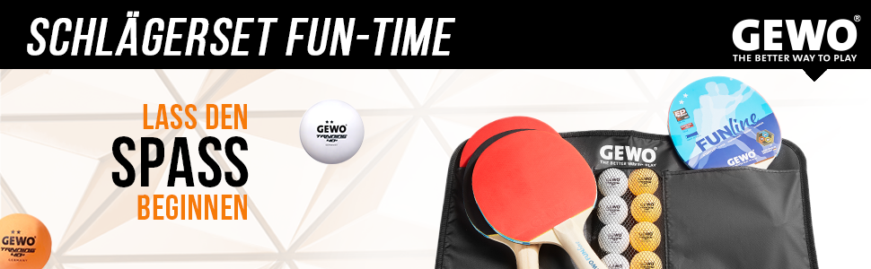 Набір для настільного тенісу GEWO Fun – одиночні або комплекти (1-4 ракетки, м'ячі, сумка, сітка) – для початківців, хобі та відпочинку – гума Noppen, конвексна ручка. 4 ракетки + 10 м'ячів + сумка