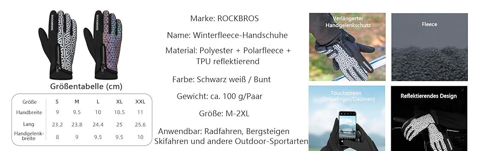 Велосипедні рукавички ROCKBROS зимові теплі з сенсорним екраном, антиковзні спортивні рукавички для їзди на велосипеді, бігу, фітнесу, XXL, чорно-кольорові