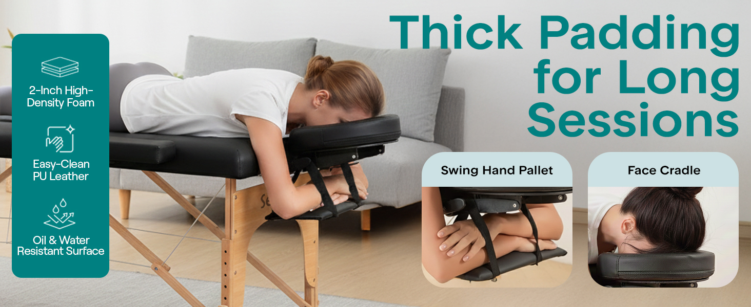 Крісло-масаж SereneLife складне – 3 зони, дерев'яний каркас, регульована висота, чорний колір. Портативне, складне з сумкою, PU-обшивка та піна, для велнес, косметології та терапії