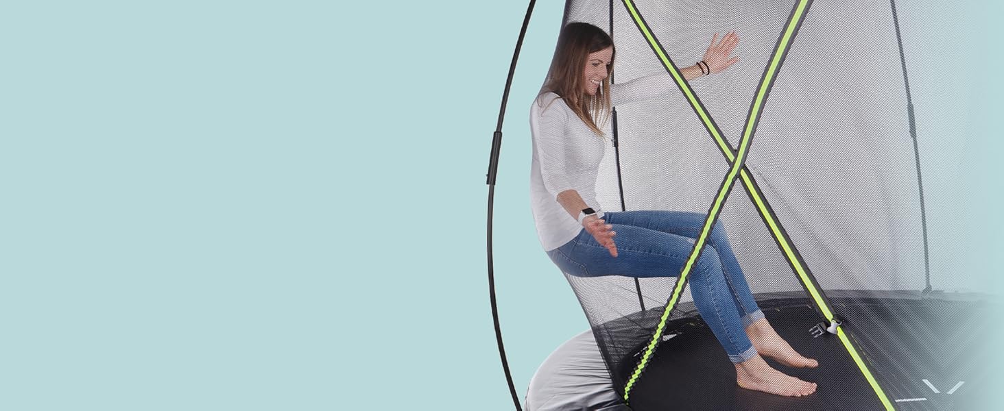 Трамплін KINETIC SPORTS Ultimate Pro для саду – Ø 244/305/366/427 см, сертифікат TÜV Rheinland GS, з металевою драбиною, скловолоконна сітка, дизайн 'Курча', вантажопідйомність до 160 кг (Ø 305 см), колір Sunset Orange
