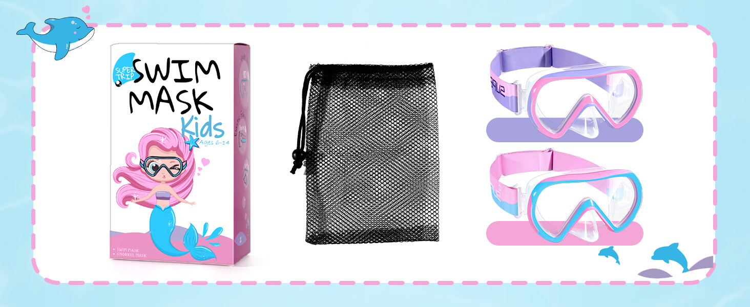 Дитяча маска для плавання та снорклінгу Supertrip, 6-14 років, скло, рожево-фіолетовий