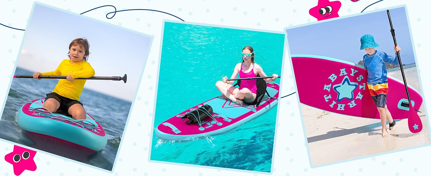 Надувне SUP-борд для дітей та підлітків з аксесуарами (рожевий, зірка)