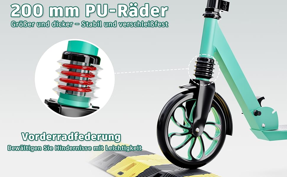 Дитячий трюковий самокат PHOEROS для дітей, підлітків та дорослих. Легкий міський самокат з алюмінію з великими колесами 200 мм, складний, 3-рівнева регулювання висоти, амортизація.