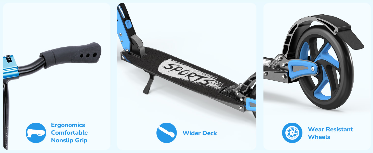 Дитячий ролер Roller Kinder з алюмінію, регульована висота, складна конструкція, подвійна підвіска, до 100 кг, синій