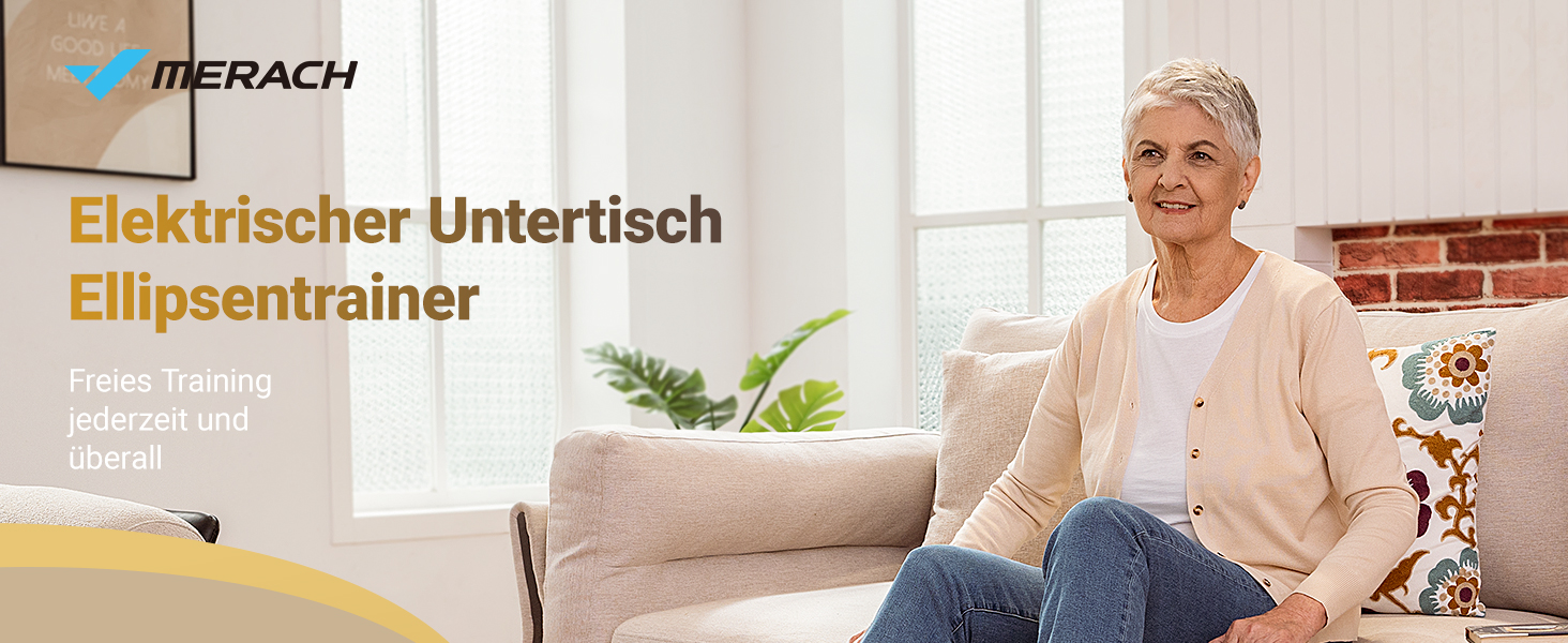 Міні еліптичний тренажер MERACH для дому, електричний крос-тренажер під стіл з пульт дистанційного керування, дисплеєм, 12 швидкостей, петлі для ніг, тихий та портативний, для людей похилого віку та дорослих (E37-Schwarz)