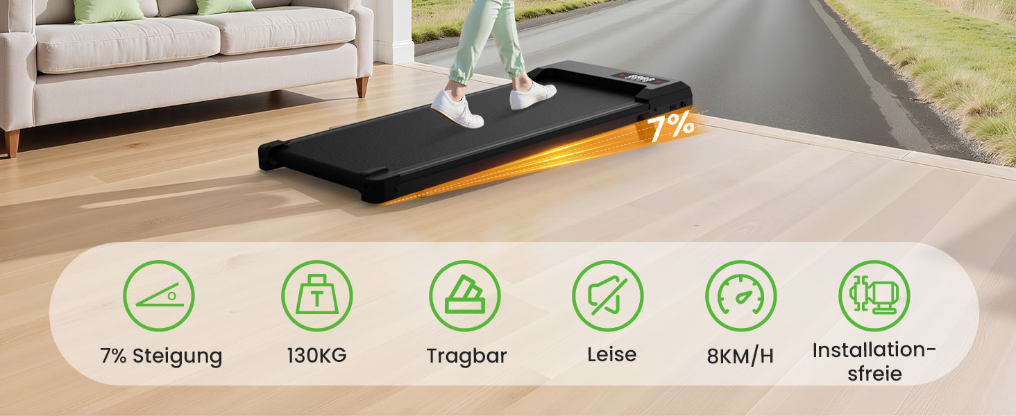 Біговий доріжка для дому HomeFitnessCode з нахилом, Walking Pad, електрична, 1-8 км/год, міні, чорна, 85 см