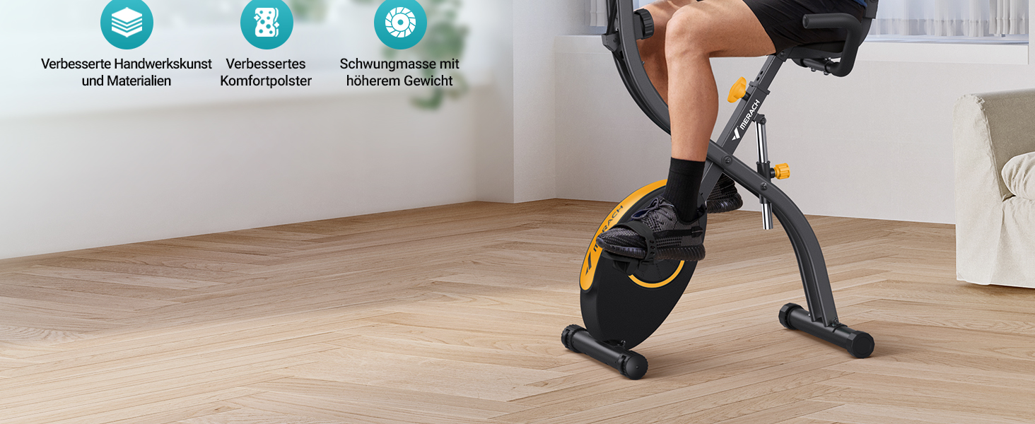 Велотренажер MERACH 4-в-1 з додатком, тихий, магнітний опір 16 рівнів, LCD-дисплей, вимірювання пульсу, складаний, зручне сидіння, еластична стрічка