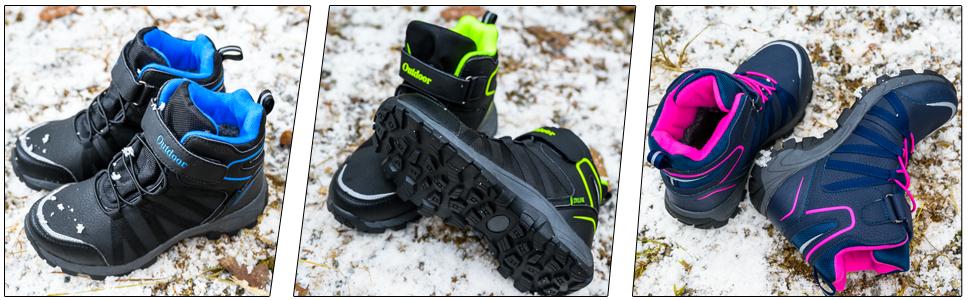 Дитячі зимові чоботи: теплий фліс, водонепроникність, для дівчаток та хлопчиків, підошва для трекінгу, синій та рожевий кольори, розмір 34 EU