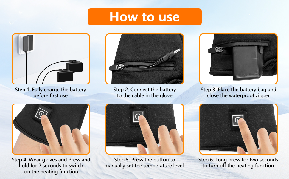 Електричні гріючі рукавички для жінок та чоловіків, чорні, M/L, водонепроникні, з акумулятором 7.4V 2200mAh, 3 режими нагріву, сенсорний екран