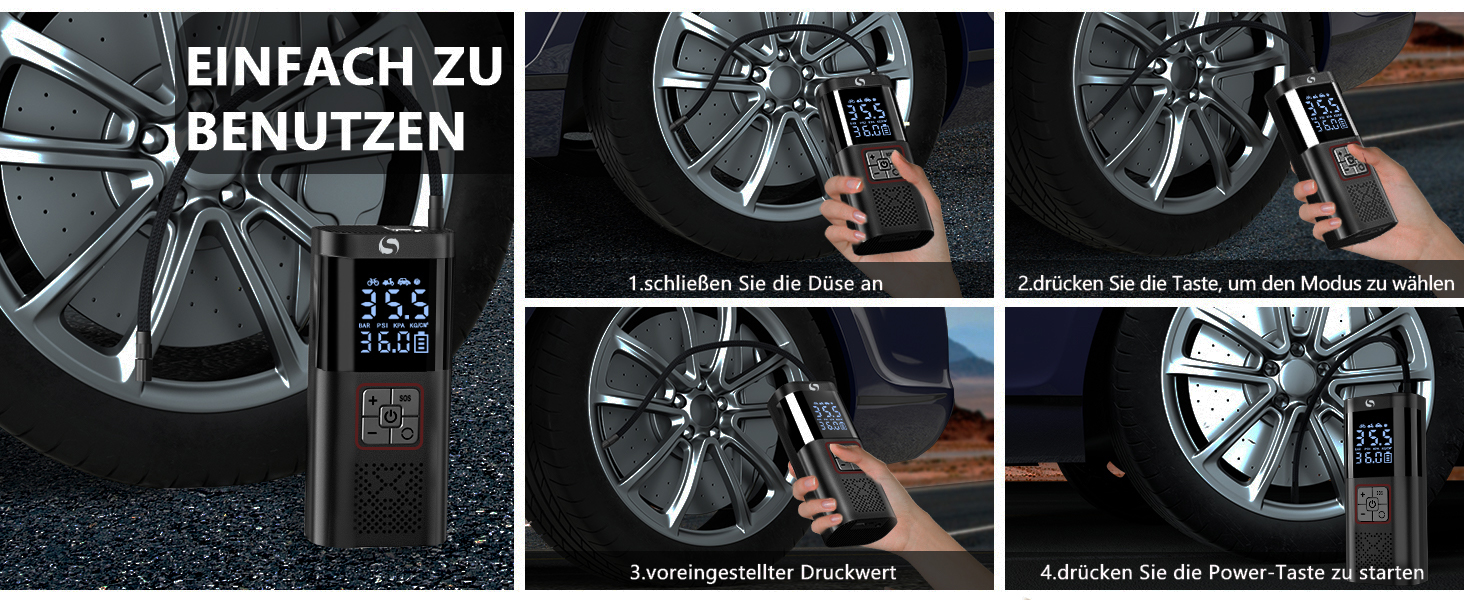 Електричний повітряний насос SERVOMASTER з манометром, 150PSI, LED, для авто, мото, велосипеда та м'ячів (чорно-червоний)