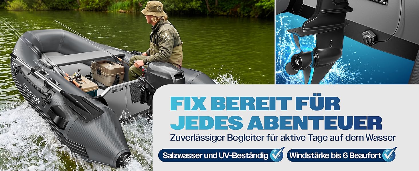 Надувний човен KESSER® Wave 230-320 см, комплект 6 в 1: човен, лавка, насос, весла, ремкомплект, сумка. Для моря, річки, мотора. Сіро-блакитний