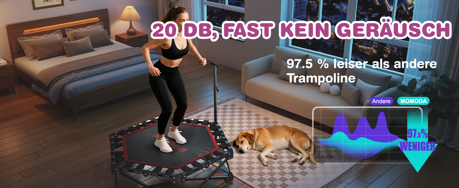 MOMODA Складний батут для фітнесу в приміщенні з ручкою, діаметр 106 см, червоний, для дітей та дорослих