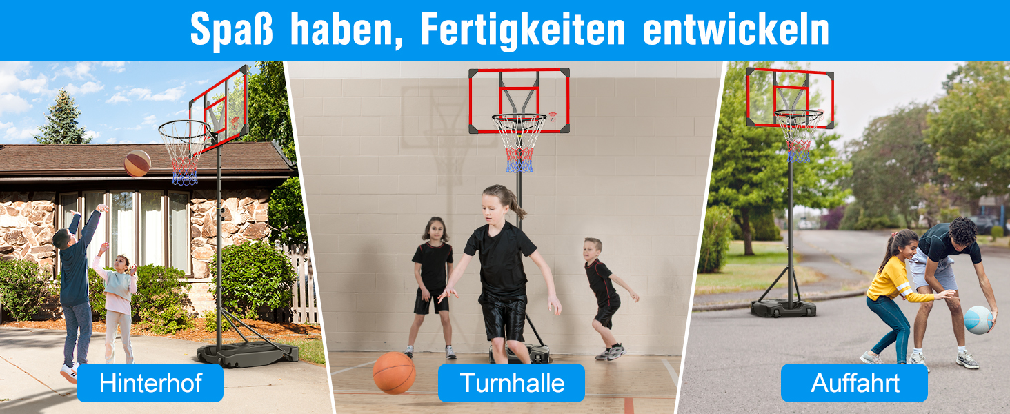 Баскетбольний кошик Outdoor з підставкою, регульована висота 147-260 см, ударостійка задня стінка 82x53 см, збільшений діаметр та колеса, для гри в приміщенні та на вулиці, червоний