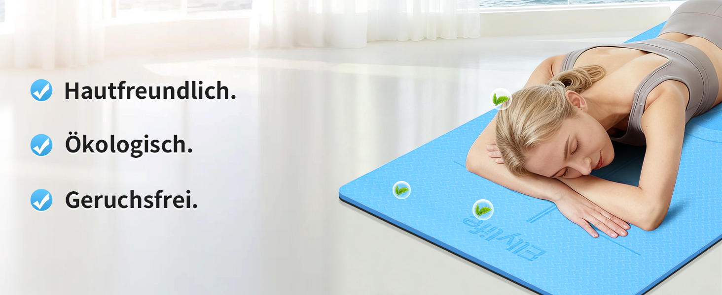 Килимок для йоги з натурального каучуку та TPE, протиковзкий, з розміткою, унікальний дизайн, з ремінєм, екологічний, для подорожей, пілатесу, йоги, фітнесу, синій, 6 мм