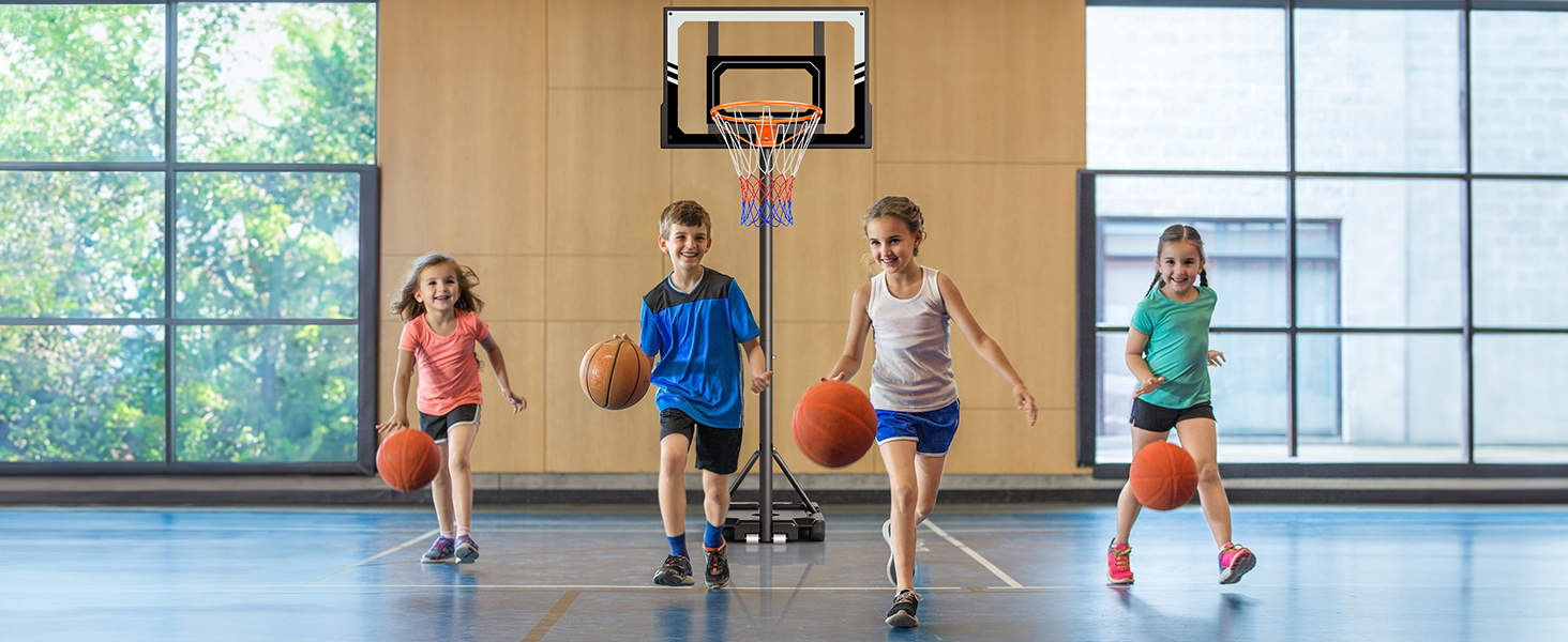 Баскетбольний кошик для вулиці дитячий, 107-213 см, зі стійкою та колесами, регульована висота, ударостійка PC-стінка, сірий. Подарунок для дітей