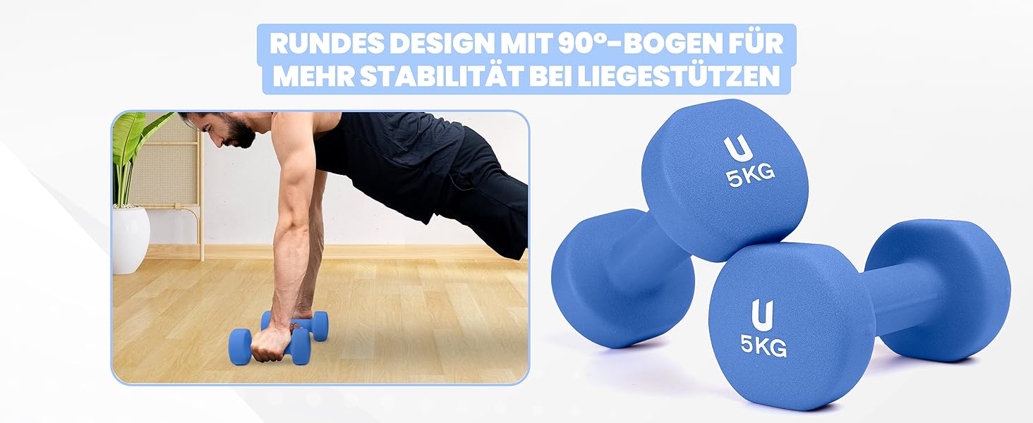 Гантелі неопренові Unycos 2 шт. 1-10 кг, короткі, антиковзаючі, для фітнесу, силових тренувань, пілатесу, дому (#07 Синій, 2 x 5 кг, круглі)