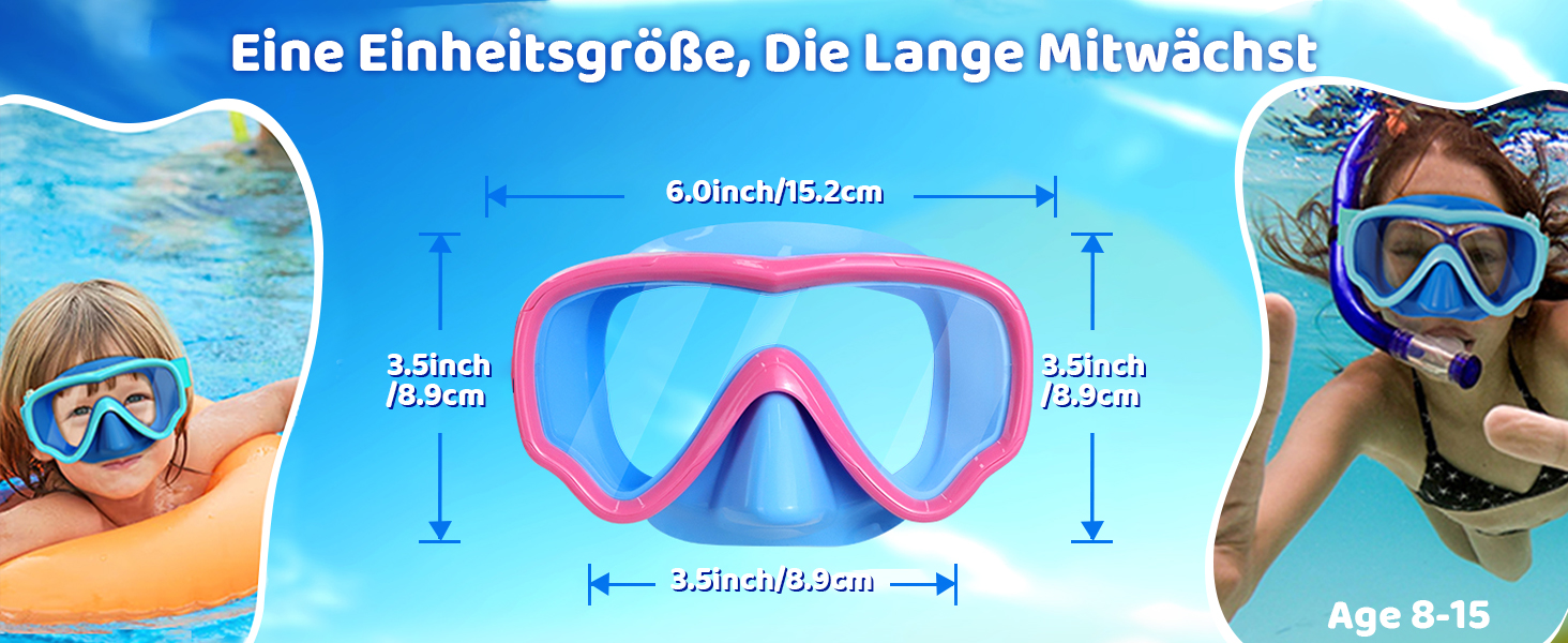 Дитячі маски для снорклінгу Vvinca з регульованим ремінцем, маски для плавання для дітей 3-14 років, хлопчиків та дівчаток, маска для дайвінгу 180° панорама, антизатоплювальна, 1-блакитний+рожевий