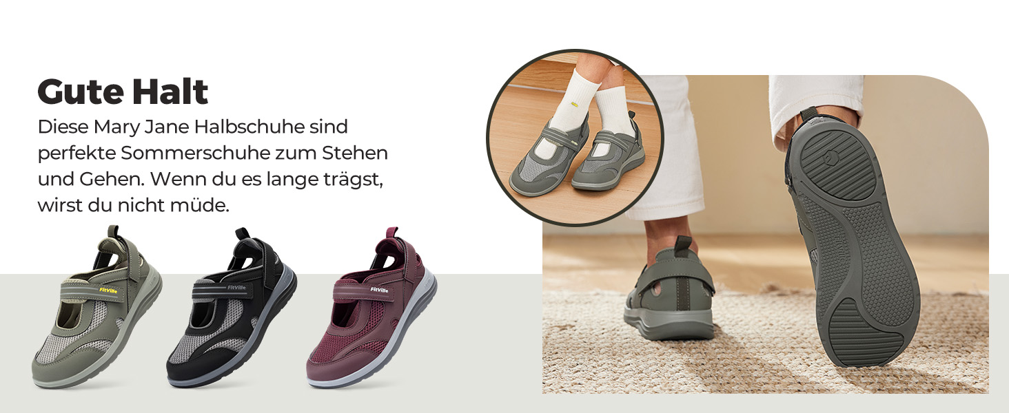 Сндалі для жінок FitVille з широкою колодкою для літніх місяців, модель Mary Jane, з застібкою на липучці (42.5 EU, чорні)