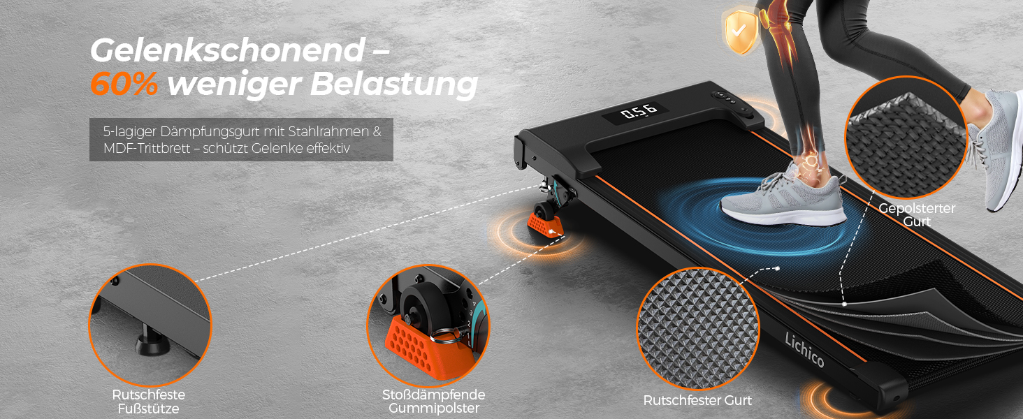 Бігова доріжка Lichico Walking Pad з регульованим нахилом 0-9%, розумним керуванням через додаток та дистанційним пультом, максимальне навантаження 130 кг, для дому