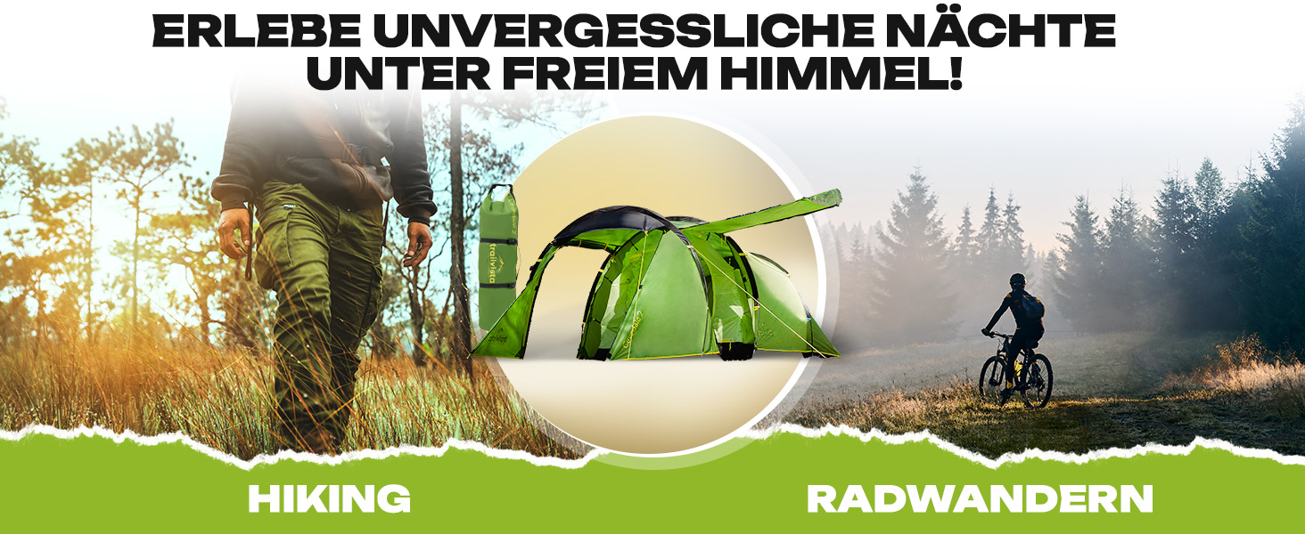 Намет Trailvista® Cevedale Zelt для 4 осіб: водонепроникний, легкий, швидко встановлюється, з тамбуром. Сімейний тунельний намет для кемпінгу, блакитний