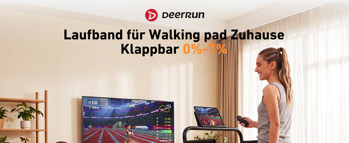 Бігова доріжка DeerRun Walking Pad з нахилом та поручнем для дому, 2.5 к.с., до 6 км/год, макс. навантаження 136 кг, LED-дисплей, керування через додаток, чорна