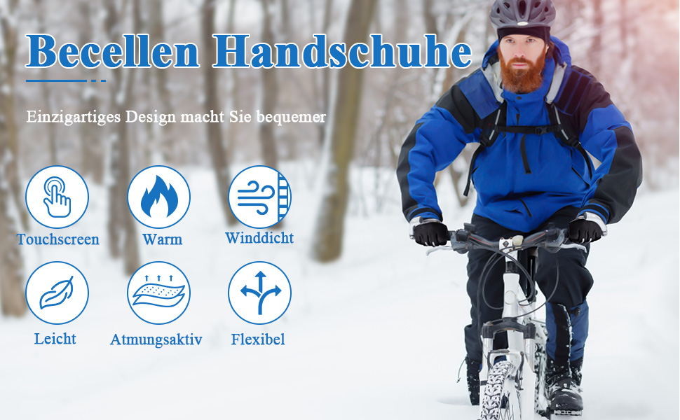 Becellen Велосипедні рукавички чоловічі зимові безпальцеві термо рукавички з сенсорним екраном, неслизькі для велосипеда, мотоцикла, бігу, катання на лижах, активного відпочинку (чорні)