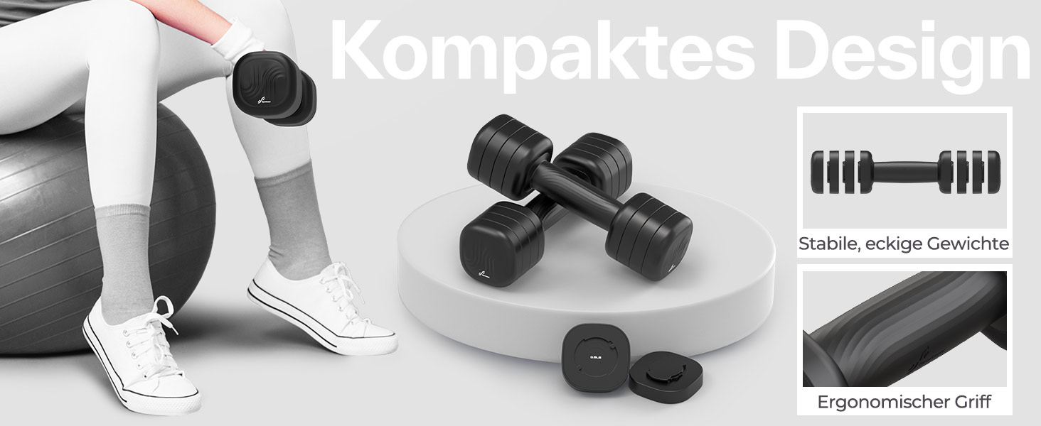 Sportneer Регульовані гантелі для жінок – комплект з 2 гантелей (по 1–2,5 кг) з неслизьким TPU-покриттям, 4-в-1 комплект гантелей для фітнесу вдома, для домашнього спортзалу та силових тренувань, колір: Димчасто-чорний