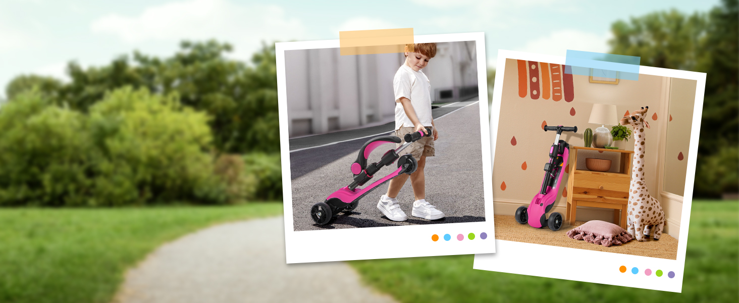Самокат дитячий BremToy Roller з сидінням, регульований, колеса PU, рожевий для дітей 3-12 років