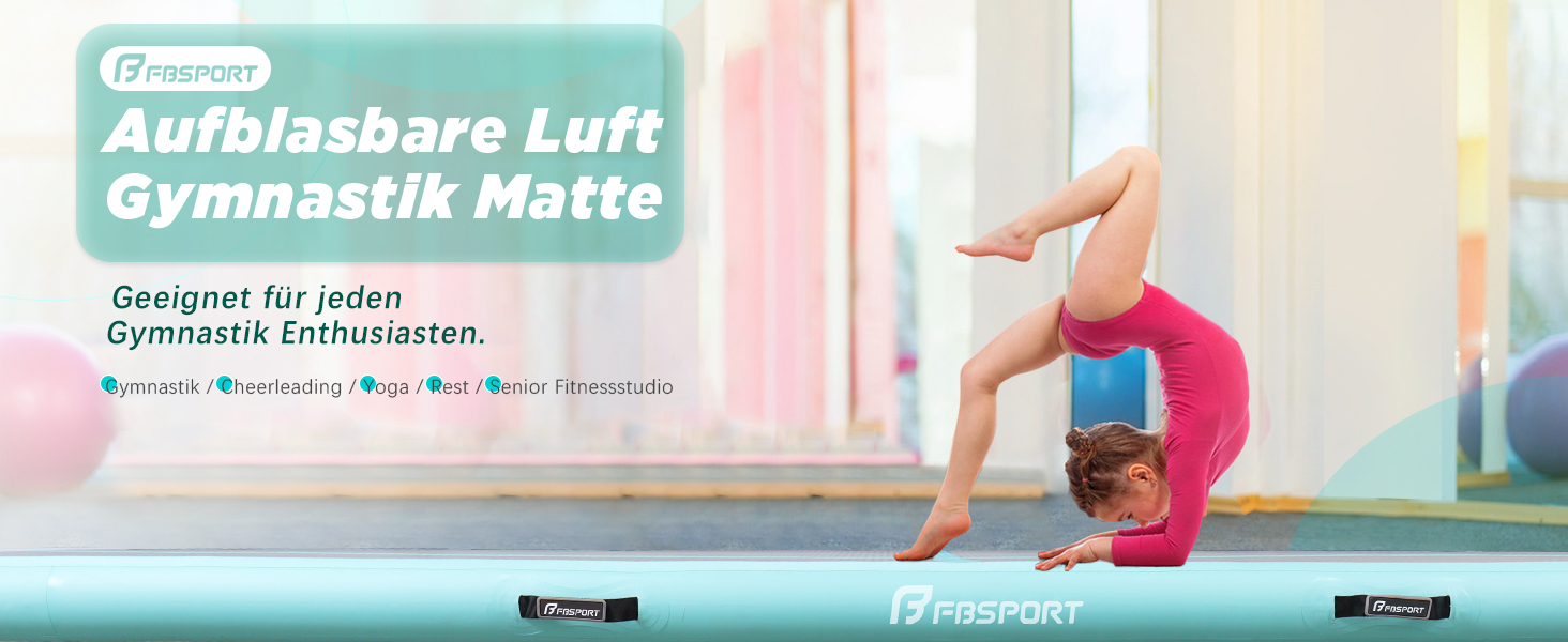 FBSPORT Airtrack Matte - килимок для гімнастики та йоги, розгортка, 10/20 см, з насосом та сумкою