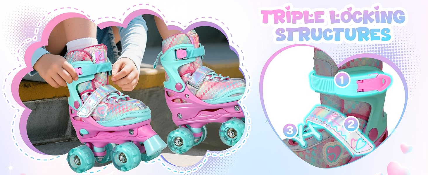 Дитячі ролики Sportneer з захистом, регульовані ролики з 8 світлими колесами, для дівчаток, дітей, підлітків, початківців, для занять в приміщенні та на вулиці, фіолетовий S (EU 30-33)