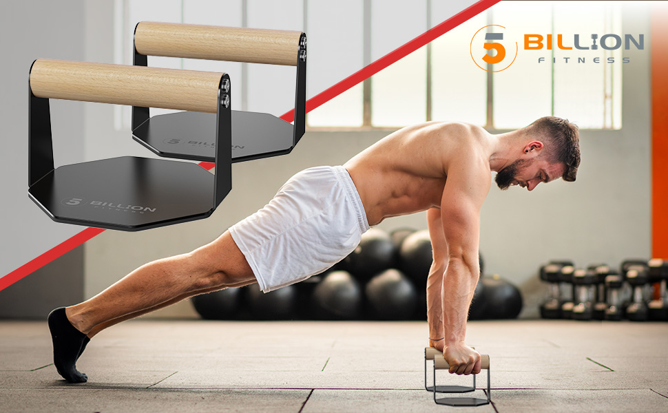 5BILLION Ручки для віджимань Push Up Bars - тренажер для дому, підтримка м'язів спини та рук, піна (чорний), сталь + дерево