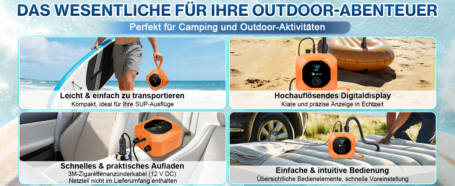 Електричний насос для SUP Lytool 50 PSI з автовимкненням для дощок, човнів, каяків, шин авто та велосипедів (12V)